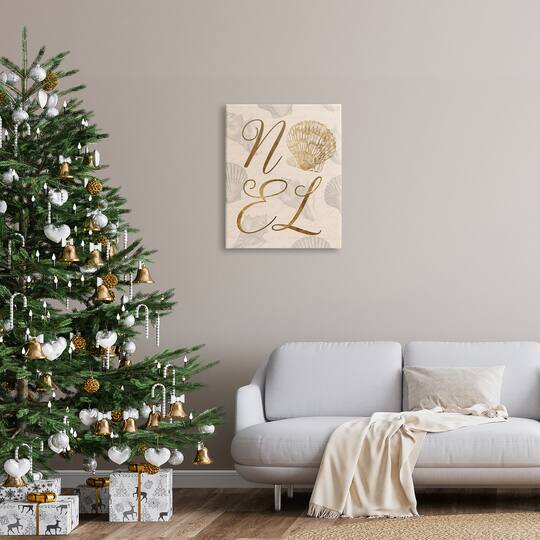Stupell Industries Noel Holiday Seashell Detail Canvas Wall Art